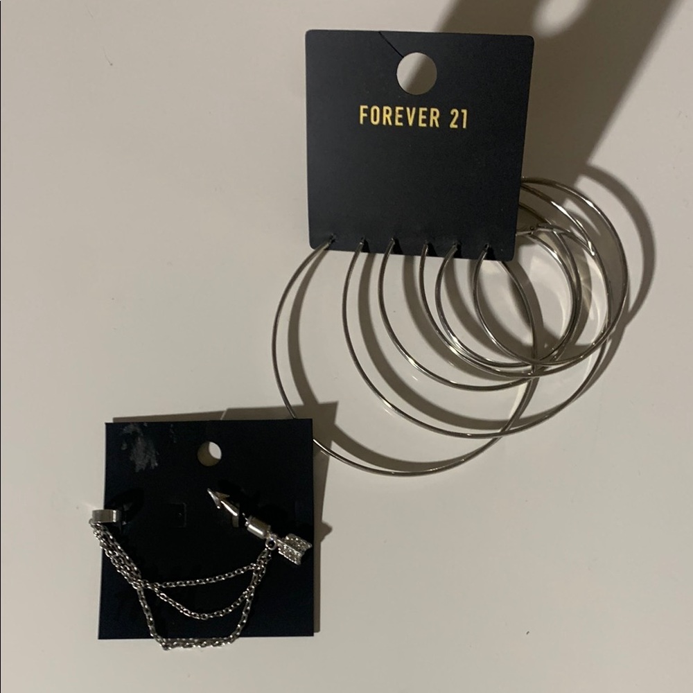 Forever 21 Silver Hoop and H&M Chain Earring Set